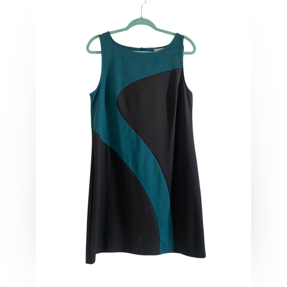 LOFT Black and Blue Sheath Midi Dress Sleeveless Scoop Neck